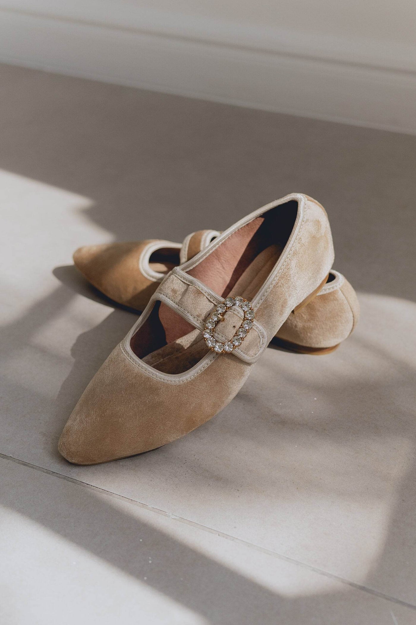 Mary Jane Velvet Ballet Flats-Champagne