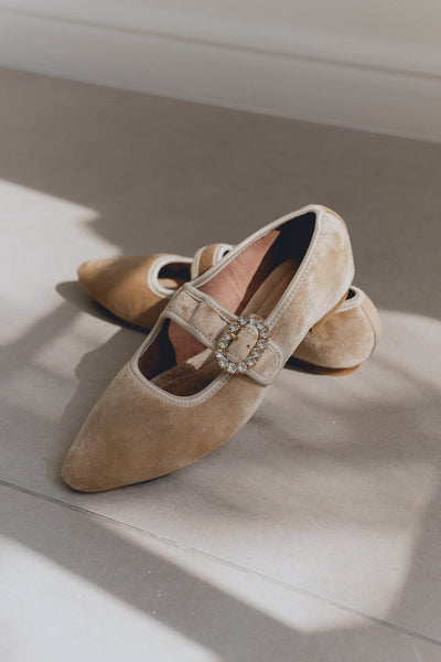 Mary Jane Velvet Ballet Flats-Champagne