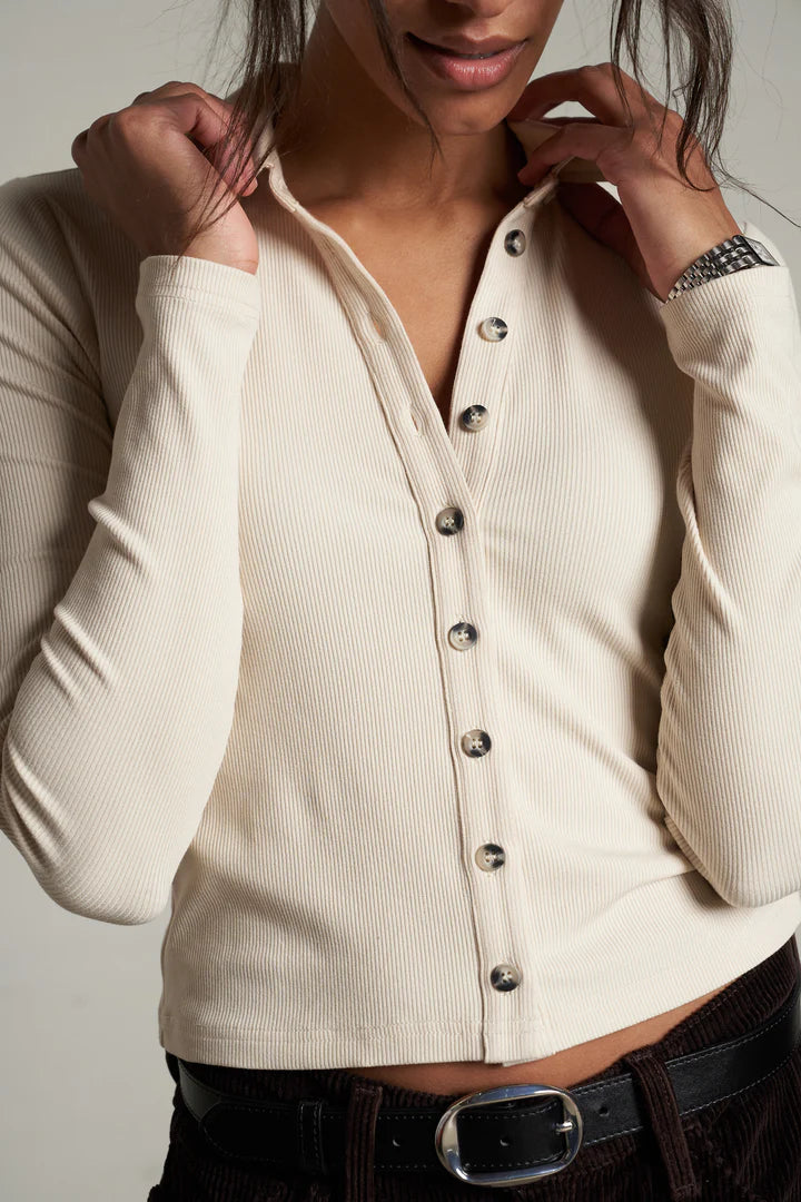 Amee Luxe Rib Polo Top-Sugar