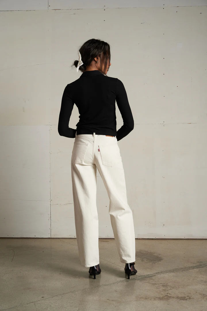 Amee Luxe Rib Polo Top-True Black