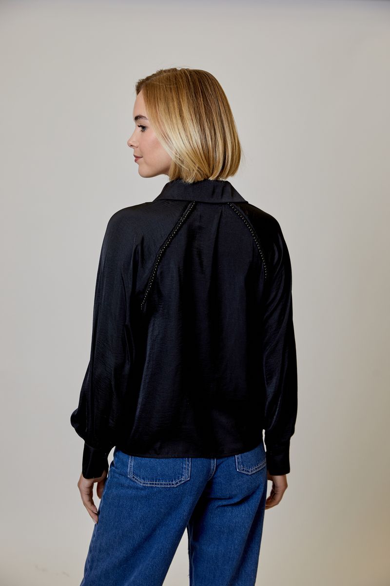 Black Blouse With Black Pearl Detail