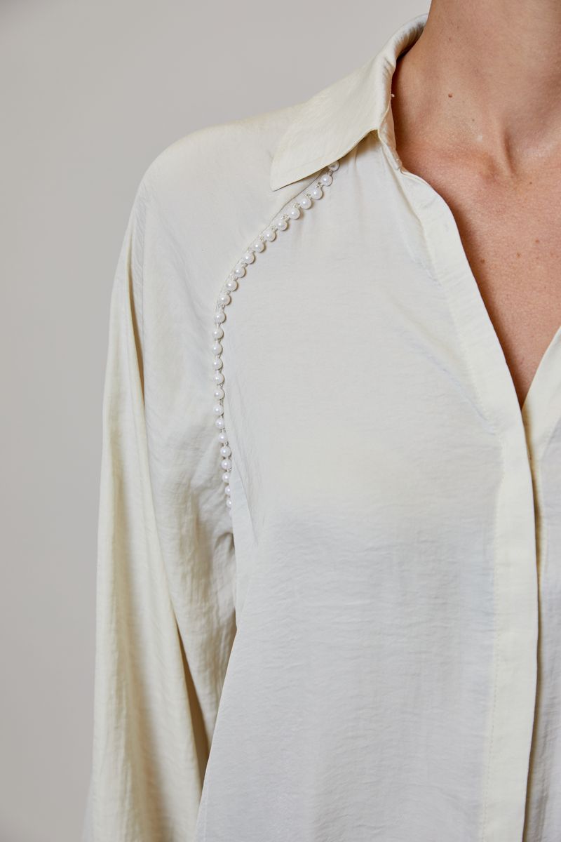 Cream Blouse With Pearl Detail