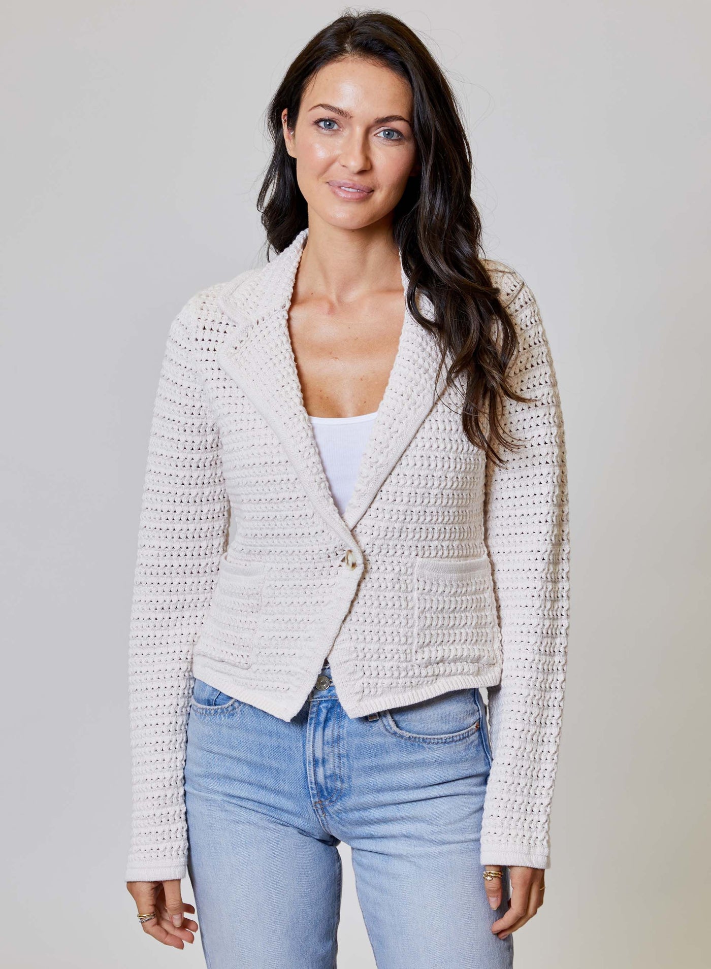 Diane Embroidered Blazer-Pearl