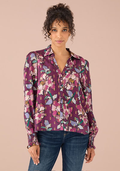 Dana Shirt-Cranberry Stained Glass Floral