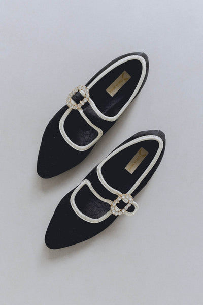 Mary Jane Velvet Ballet Flats-Black