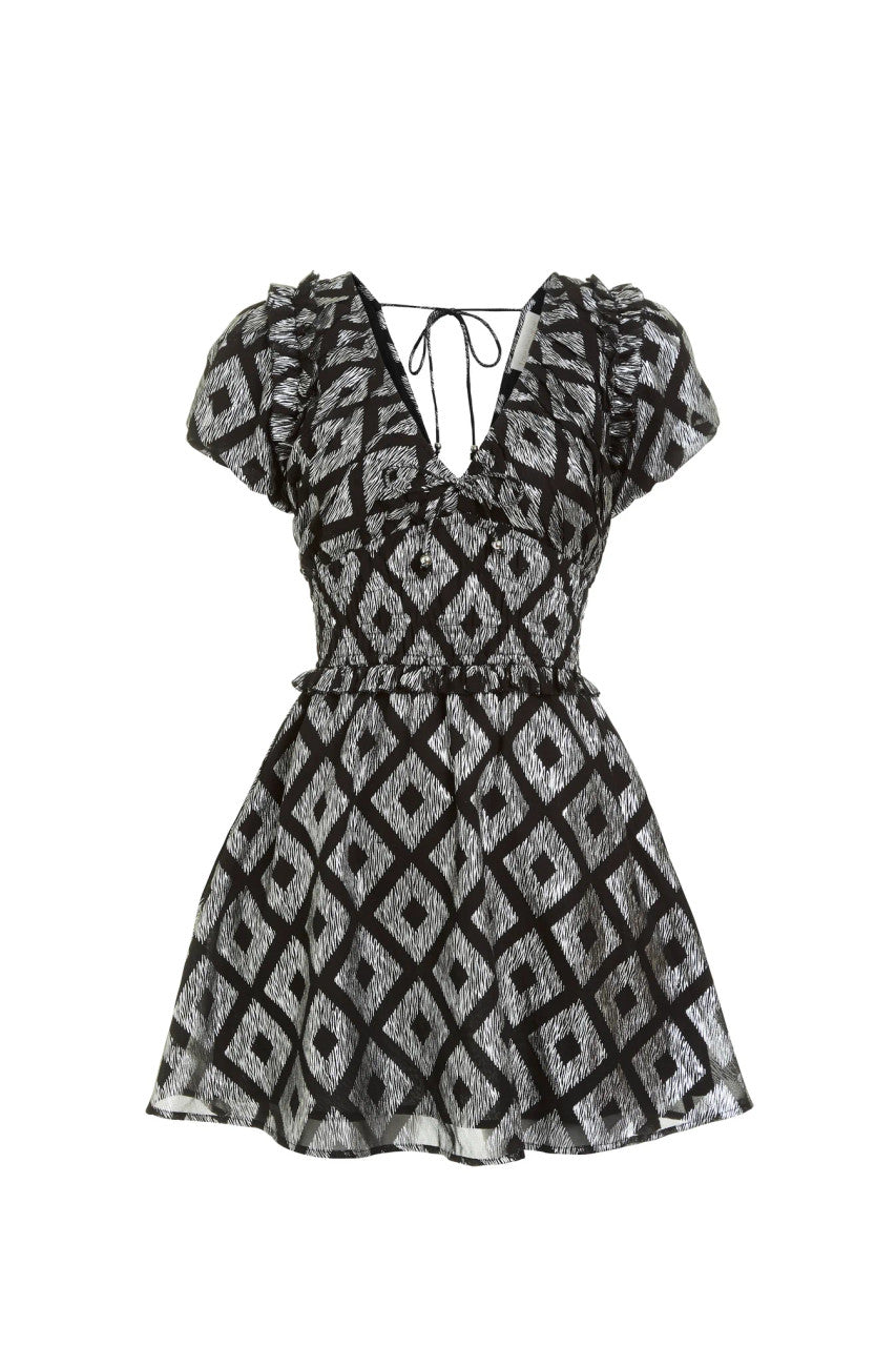 Caroline Mini Dress-Silver Ikat Metallic