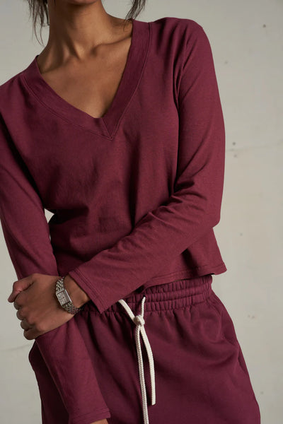 Fiona V Neck Top-Deep Burgundy