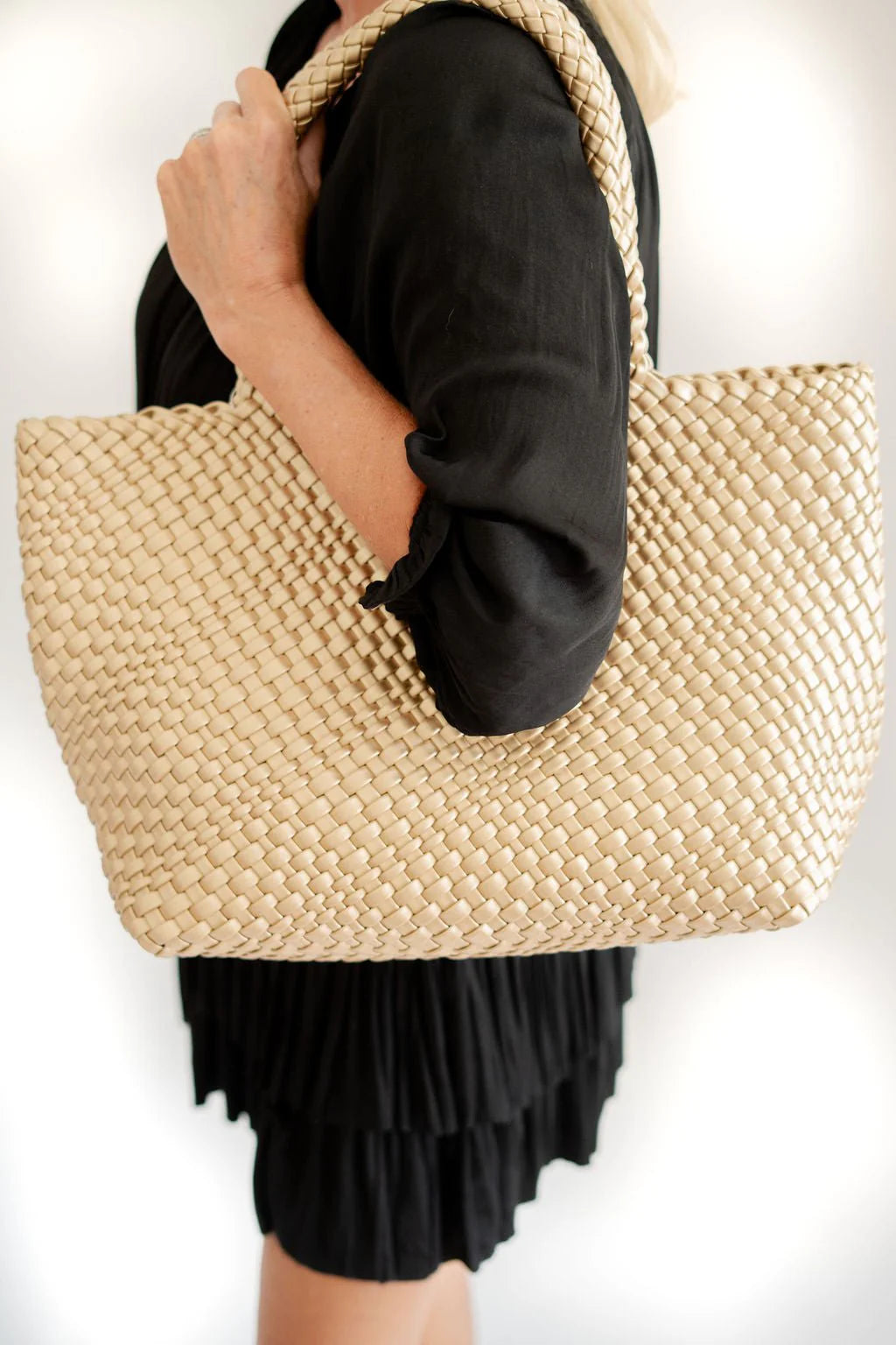 Lyn - Gold Woven Tote