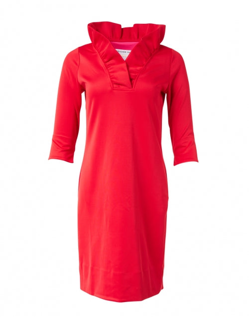 Ruffle Neck Dress-Red