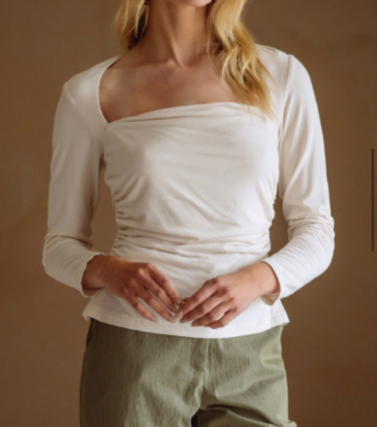 Rushed Waist Long Sleeve Top
