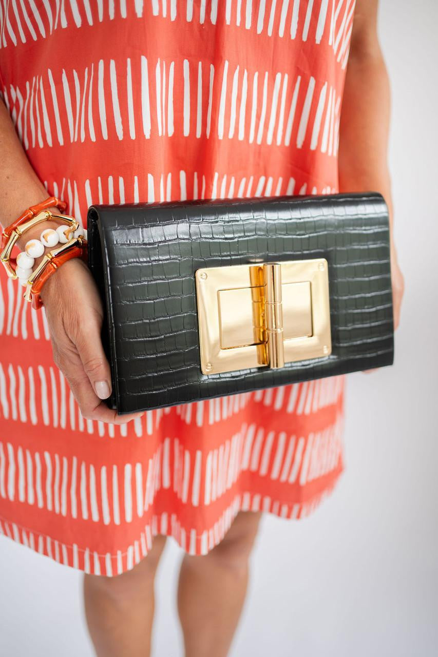 Alligator Clutch With Gold Hardware