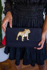 Avery Black Bulldog Clutch/crossbody With Tassels