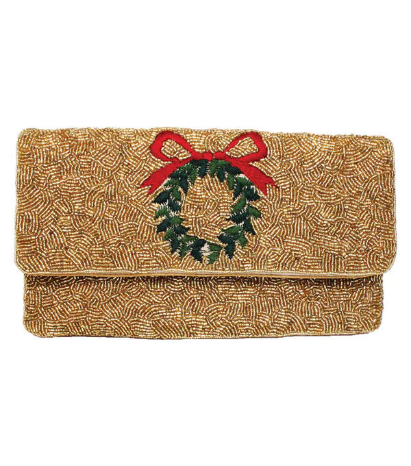 Gold Wreath-Beaded Clutch