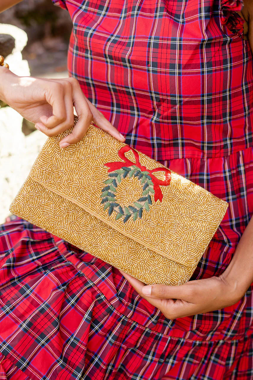 Gold Wreath-Beaded Clutch