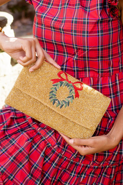 Gold Wreath-Beaded Clutch