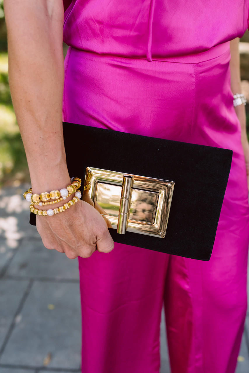 Velvet Clutch With Gold Hardware