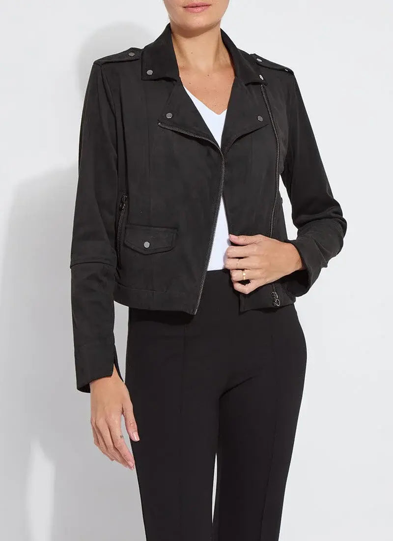 Amelia Moto Vegan Suede Jacket-Black