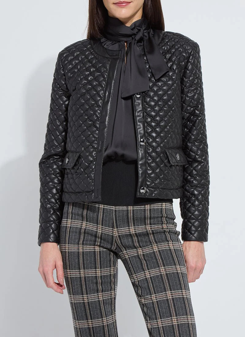 Aurelle Quilted Vegan Leather Jacket-Black
