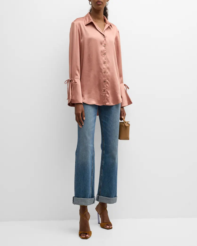 Rachel Satin Shirt-Rose Gold