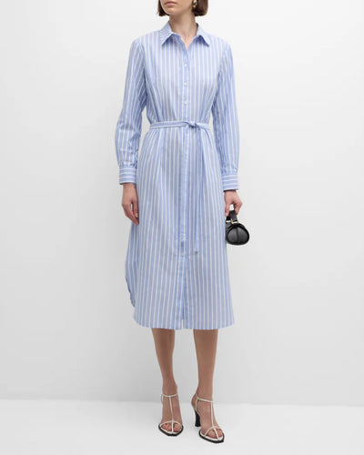 Alex Dress-Blue and White Dobby Stripe