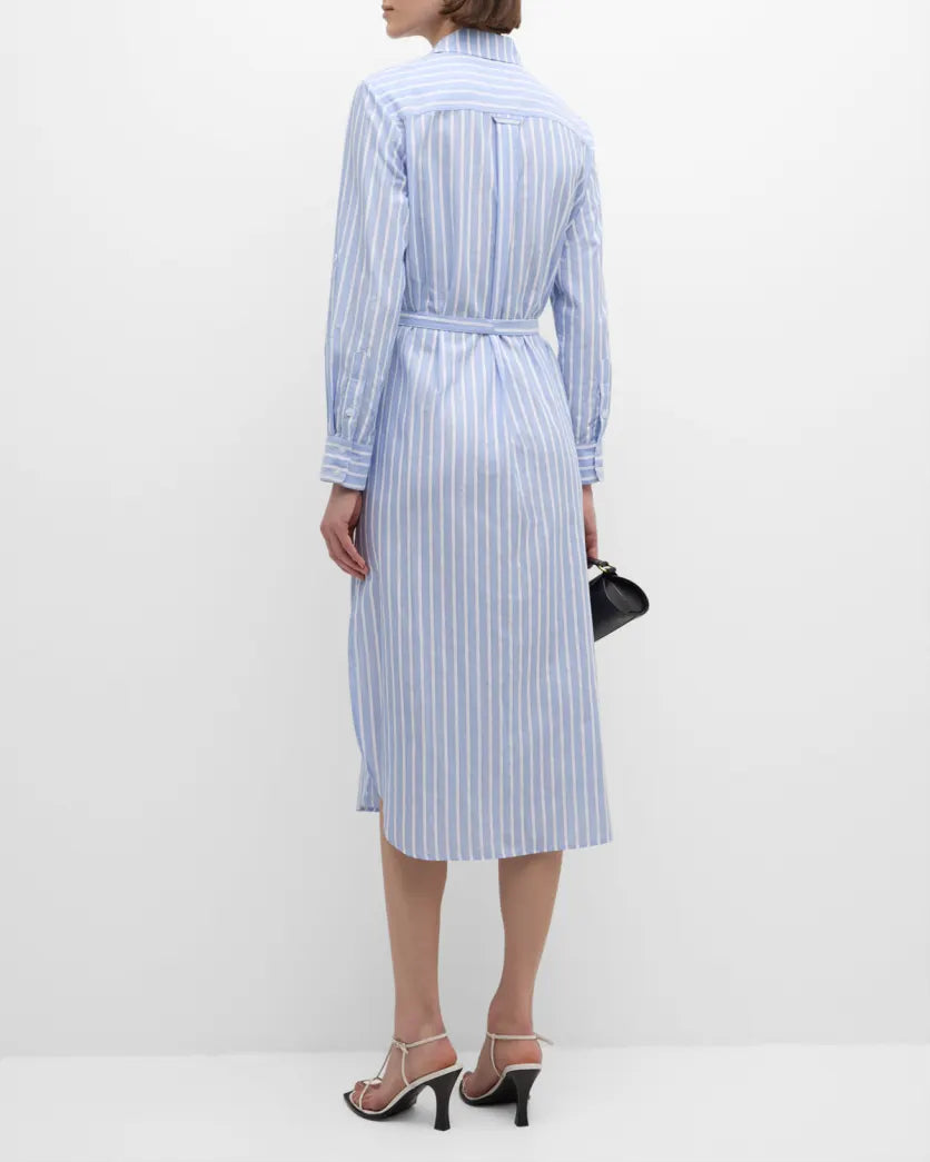 Alex Dress-Blue and White Dobby Stripe