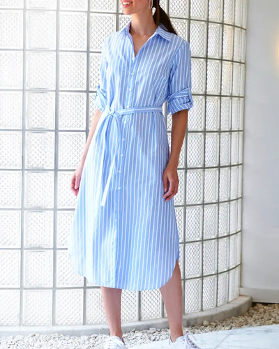 Alex Dress-Blue and White Dobby Stripe