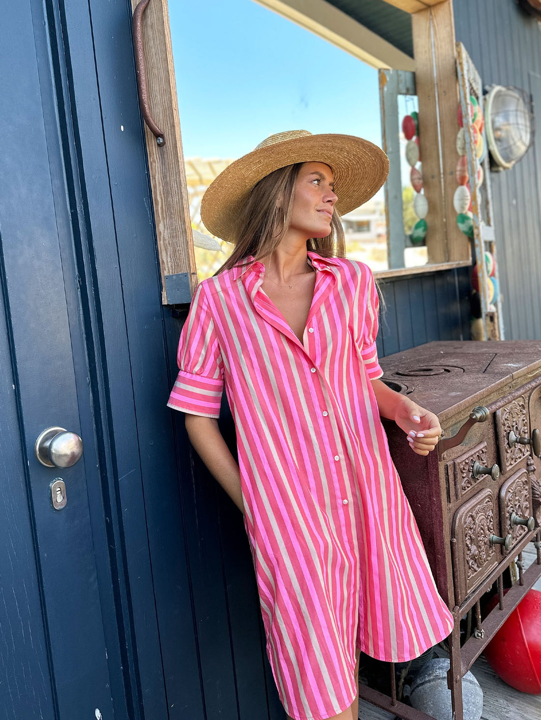 pink striped shirt dress Pink Striped Shirt Dress – amelineshoppe