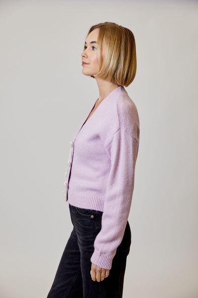 Pink Cardigan With Pearl Bow Detail