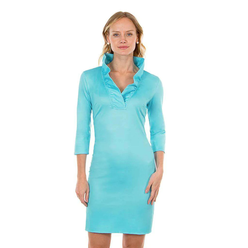 Ruffleneck Dress-Turquoise