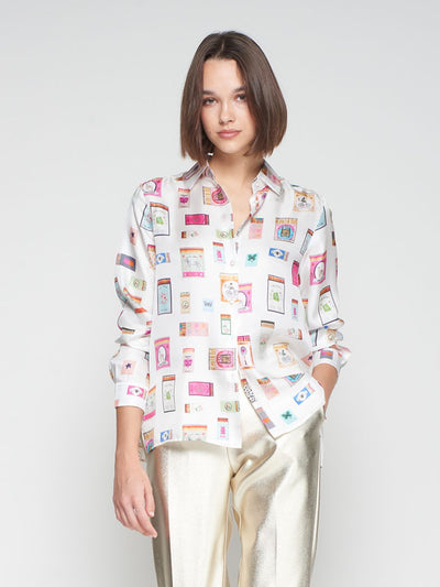 Silk Matchbox Print Blouse