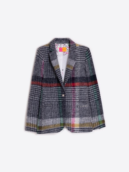 Hannah Grey Multicolored Checked Blazer
