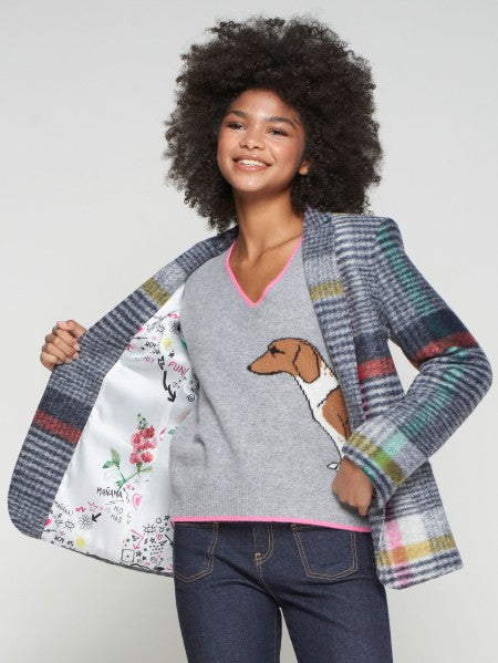 Hannah Grey Multicolored Checked Blazer