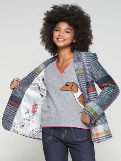 Hannah Grey Multicolored Checked Blazer