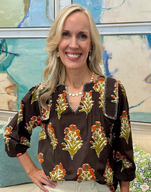 Floral Detail V Neck Top