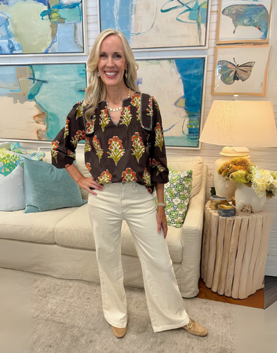 Floral Detail V Neck Top
