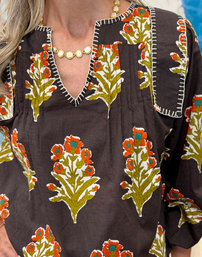 Floral Detail V Neck Top