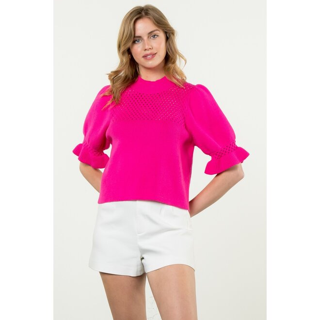 Bishop Sleeve Knit Top-Fuchsia