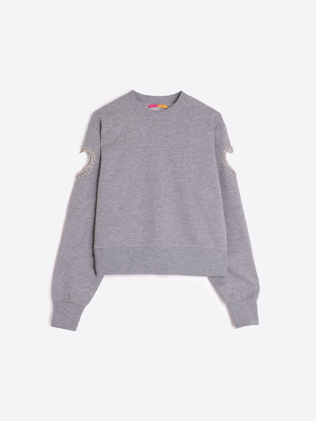 Grey Novelty Sweatshirt-Heart Cut Out and Beading