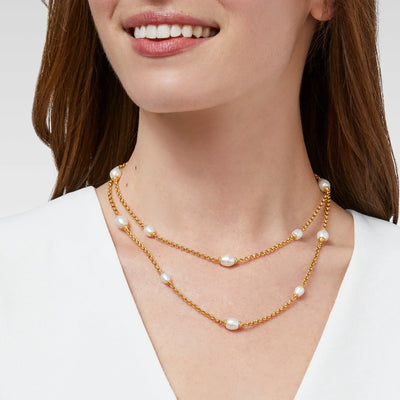 Marbella Station Necklace Gold Freshwater Pearl