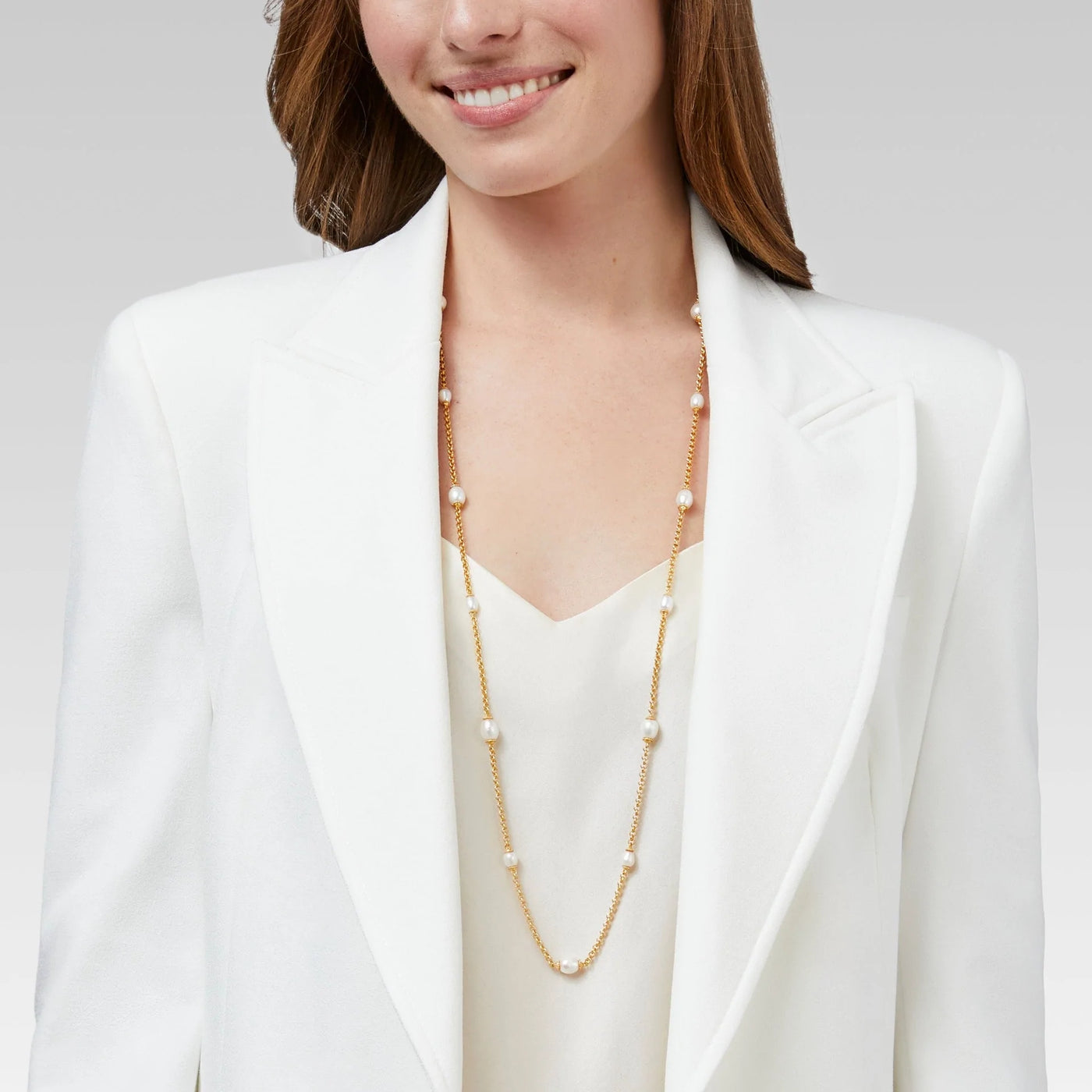 Marbella Station Necklace Gold Freshwater Pearl