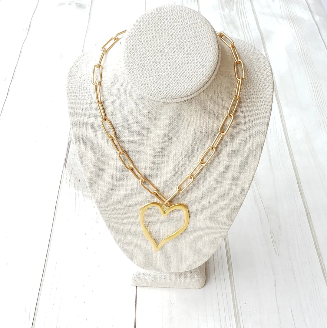 Gold Heart Paperclip Necklace
